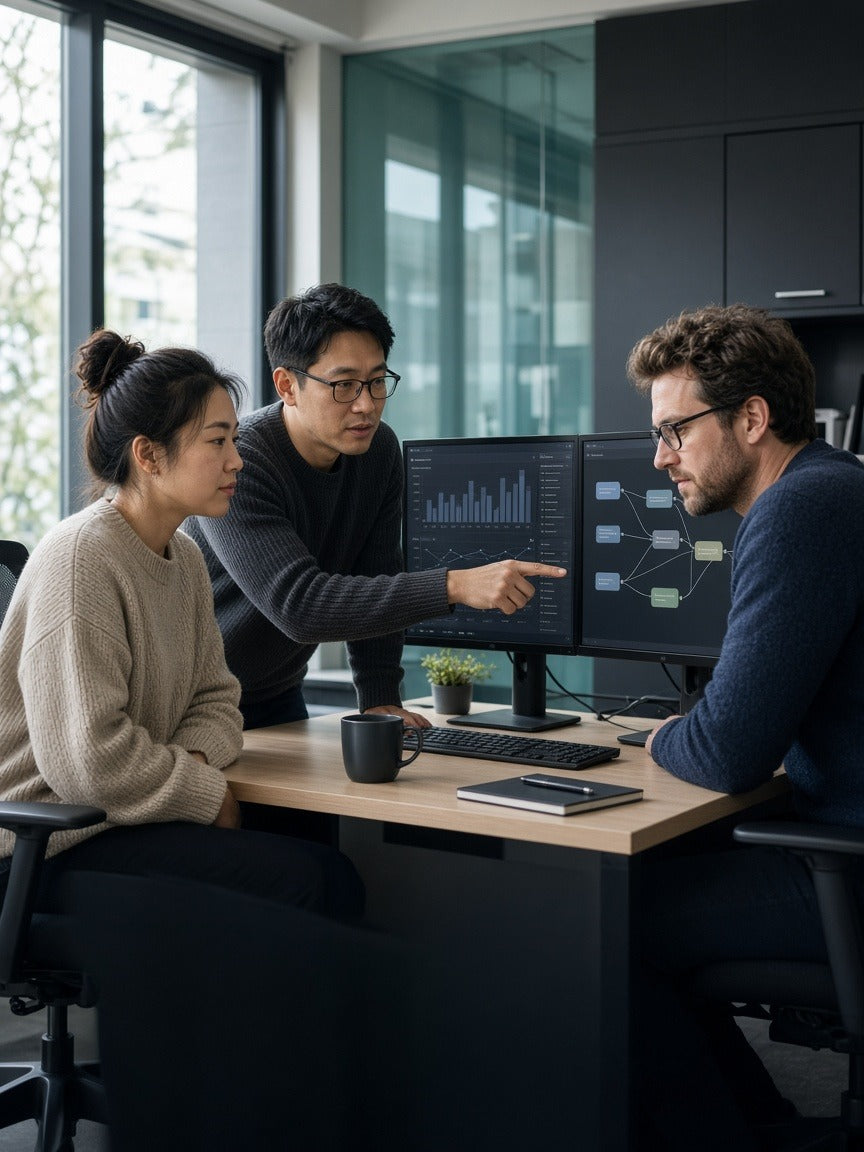 Forward deployed engineers pairing with a client team on operations dashboards.